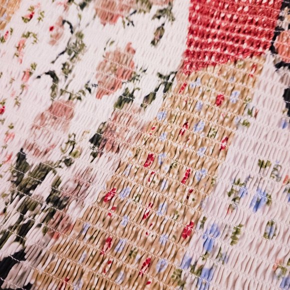 Urban Outfitters Patchwork Floral Midi Dress - Red, Blue, Cream - Picture 3 of 6